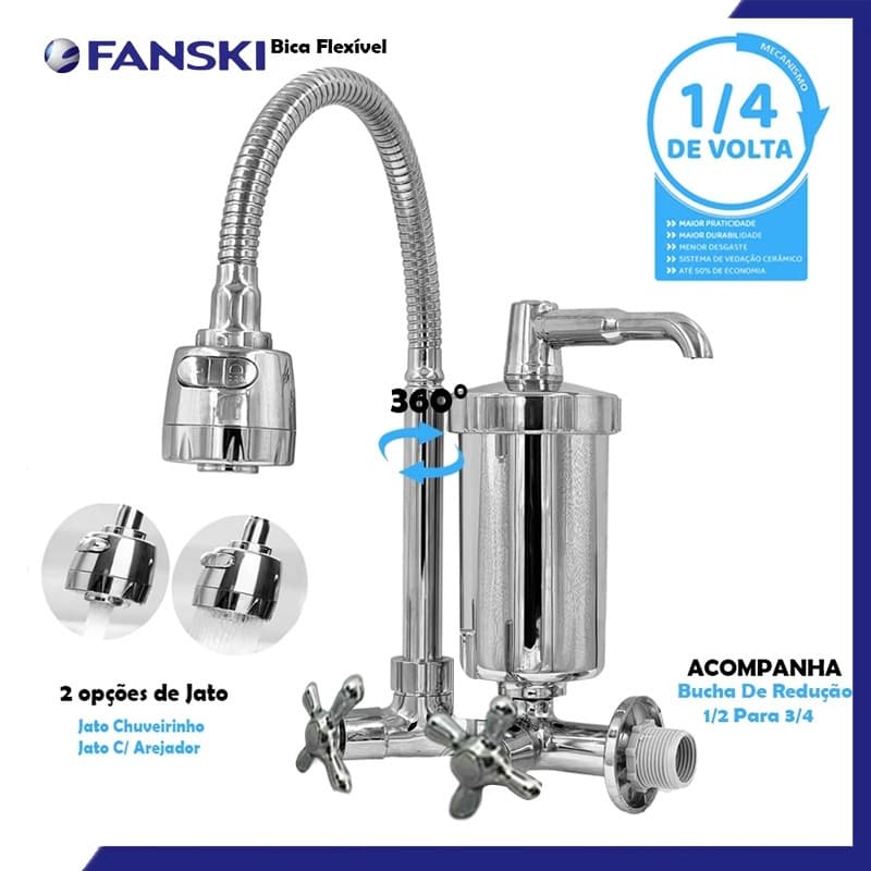 Torneira Gourmet Com Filtro De Parede Cozinha Luxuosa Cromada