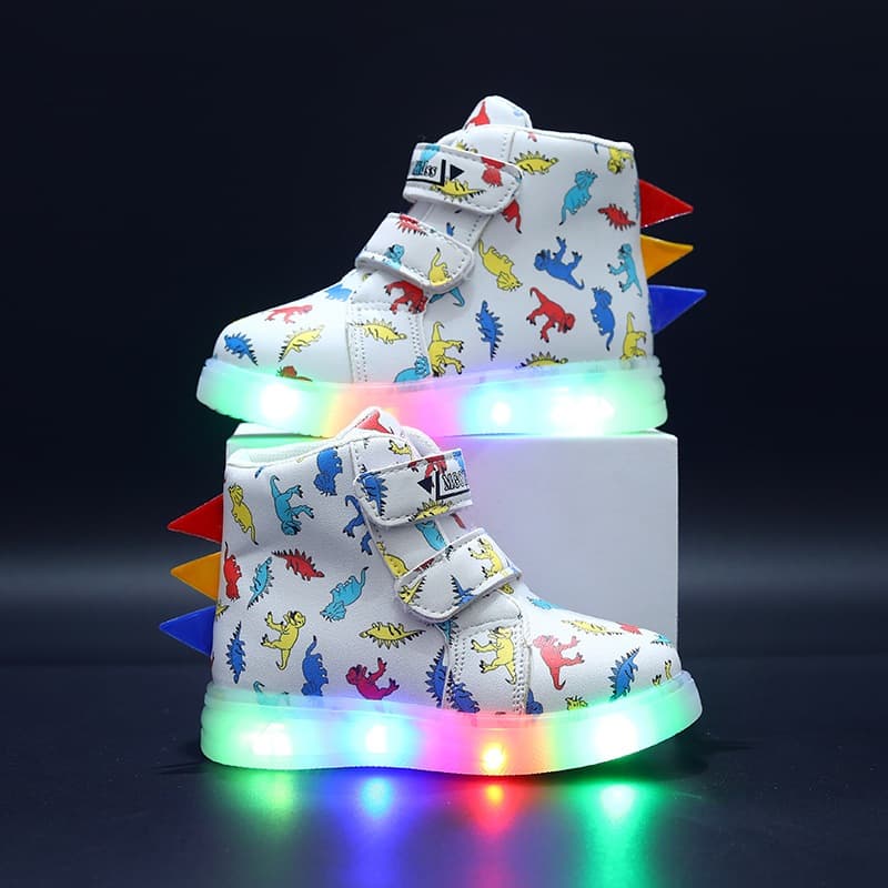 2025 Novo Estilo tênis infantis meninos Dinossauros dos desenhos animados sapatos meninas sapatos de bebê LED sapatos