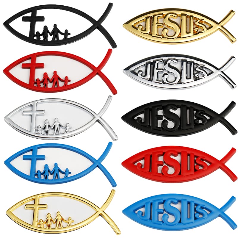 3D Metal Jesus Fish Símbolo Logotipo Family Cross Logo Adesivo De Carro Emblema Decalque Traseiro Acessórios Para De Mot