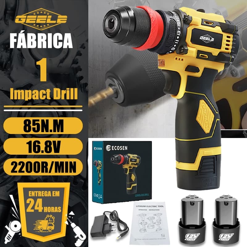 Furadeira Brushless  Parafusadeira Impacto Sem Fio 2 Baterias16.8/21v