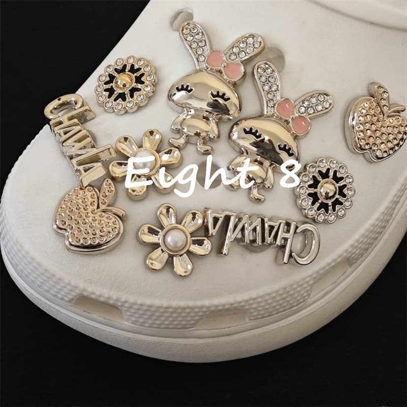 10 Pçs/set Rosa Ouro Diamante Coelho Padrão Sapato Fivela Carta Pinos DIY Acessórios De Decoração Para Sapatos Femininos