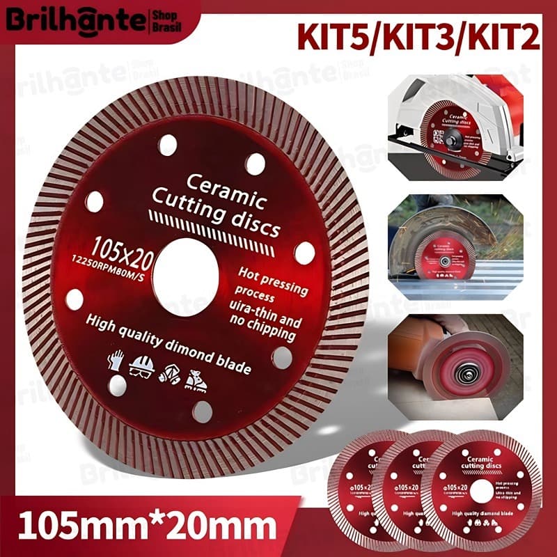 Kit2/3/5 Disco de Corte Diamantado Porcelanato 105 mm x 20 mm - 1,4mm A qualidade Super Fino Diamantado