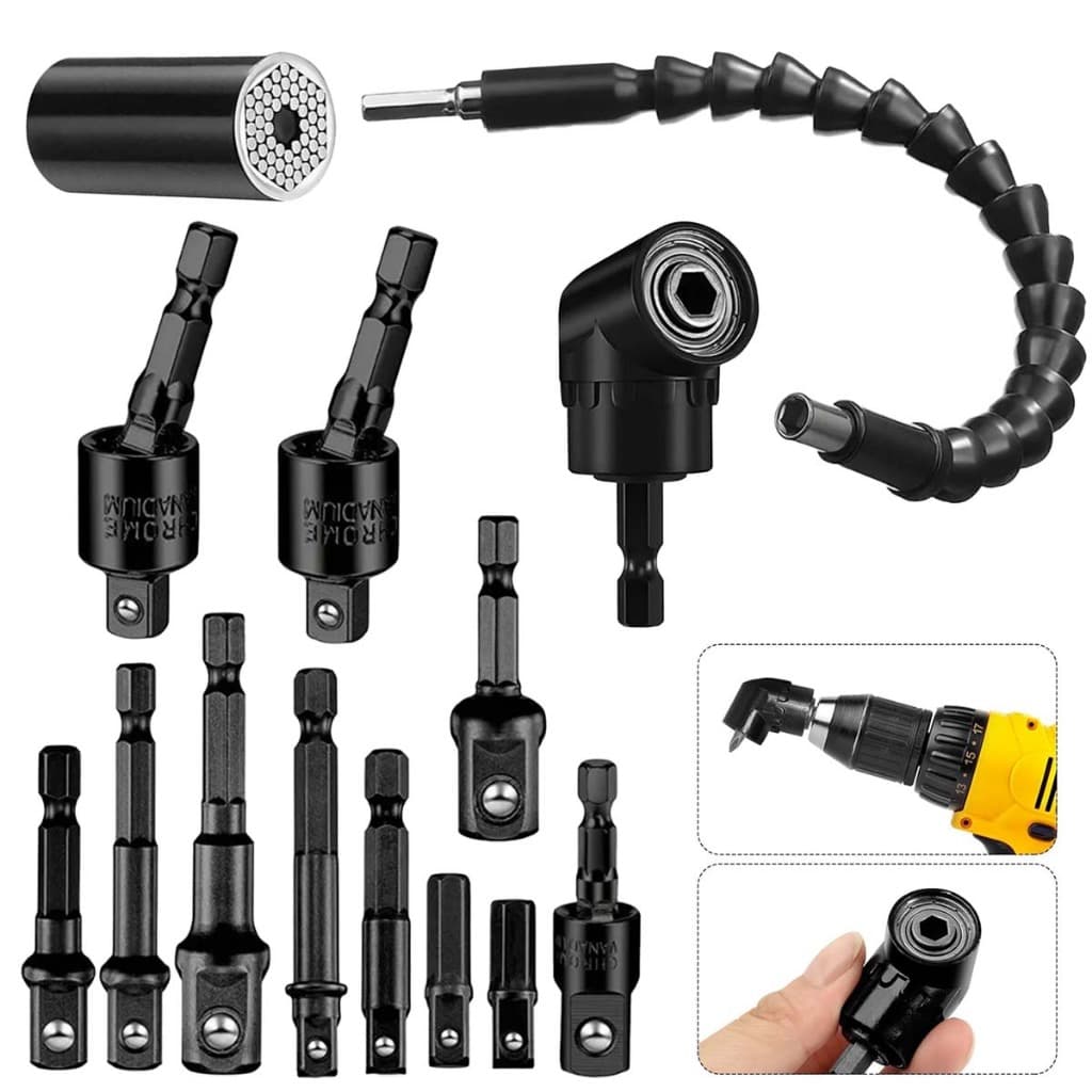 Conjunto de 14 peças de acessórios de furadeira elétrica de ângulo reto com adaptador de broca elétrica de ângulo de 105