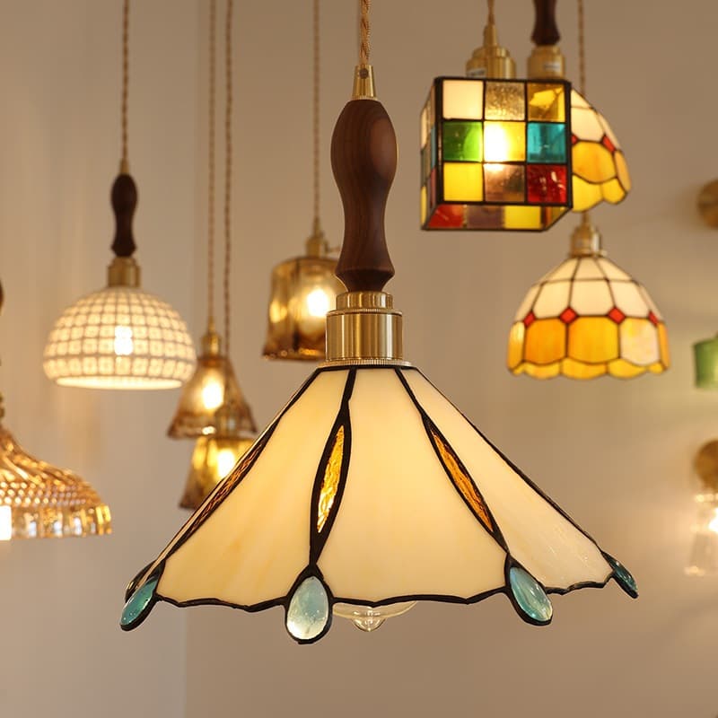 Lampu Gantung Dekorasi Latão Lustre Vitral Feito À Mão Pendente Luminaria Teto Quarto Sala De Estar Mesa De Jantar