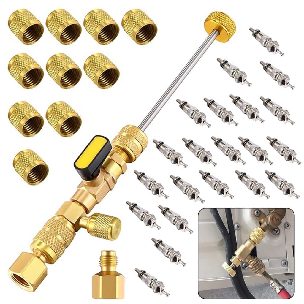 Conjunto de 31 peças de núcleo e ferramenta de válvula de shrader de ar condicionado R134 R12 HVAC Kit de válvulas