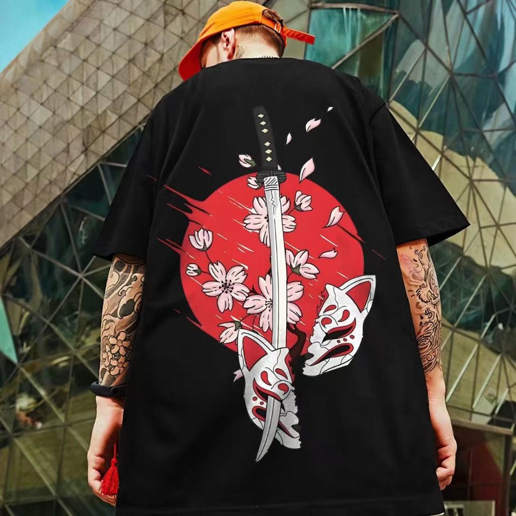 Camiseta básica confortável-faca Samurai padrão impressão de texto japonês masculino feminino mesmo estilo transporte rá