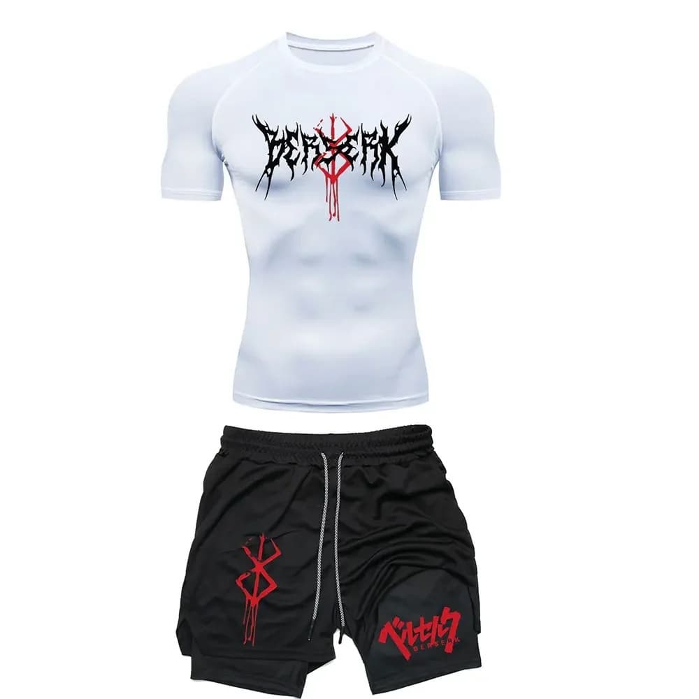 Anime Berserk Conjunto De Compressão Masculino Fitness Camiseta Respirável Shorts De Corrida Secagem Rápida Esportes Cui