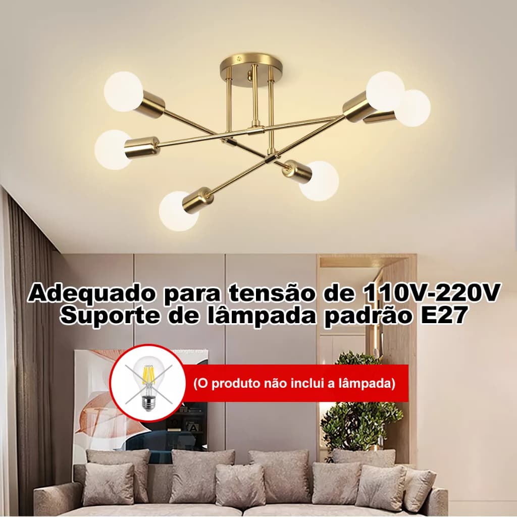 Lustre Moderno Semi-Incrustado Lâmpada De Teto Antigo Ouro Nórdico Decoração De Casa Iluminação