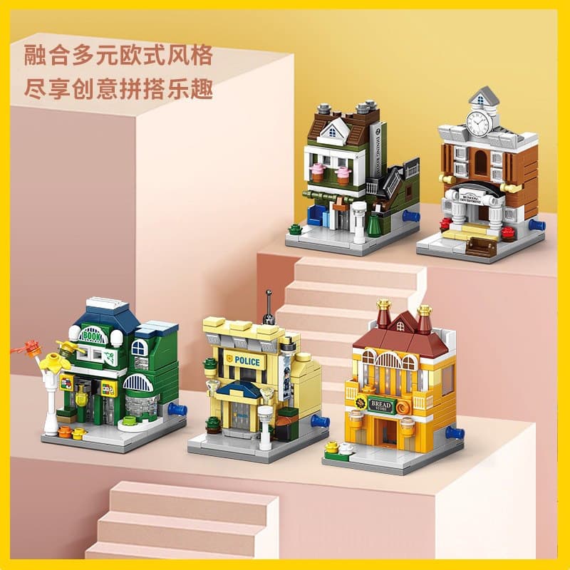 Europeu americano pequena partícula modelo de construção cidade comercial rua compatível Lego pequenas partículas blocos