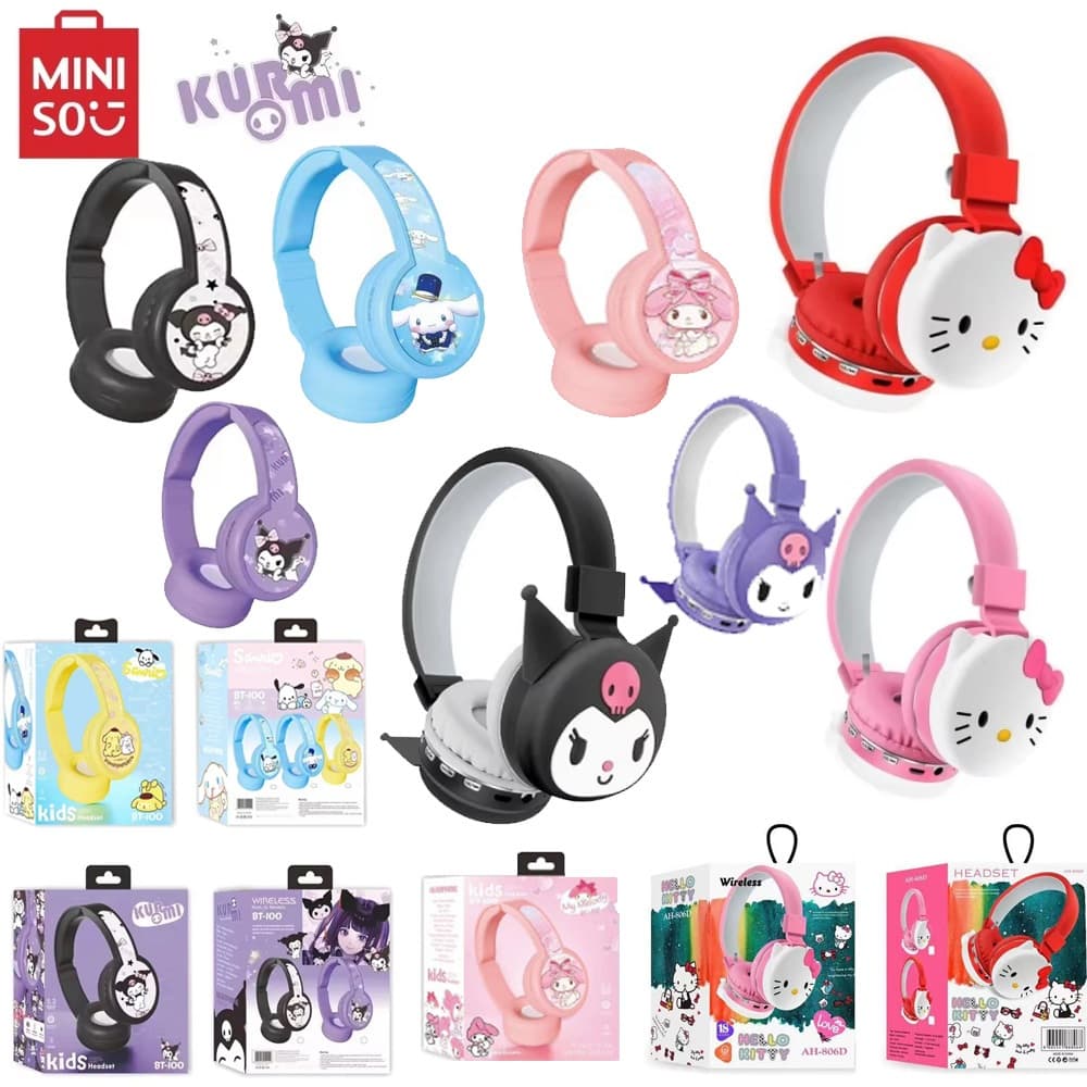 Sanrio Hello Kitty Kuromi Fone De Ouvido Bluetooth Dos Desenhos Animados Fones Sem Fio Com Microfone Dobrável Para Telef