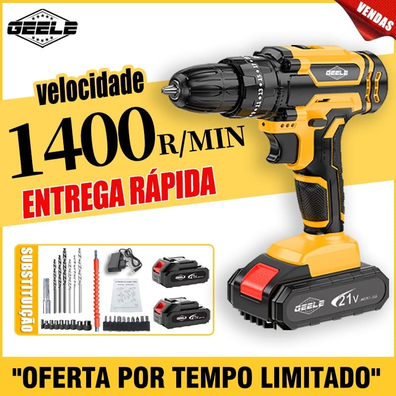 kit parafusadeira furadeira  impacto elétrica Furadeira bivolt  Sem Fio 2 Baterias GEELE