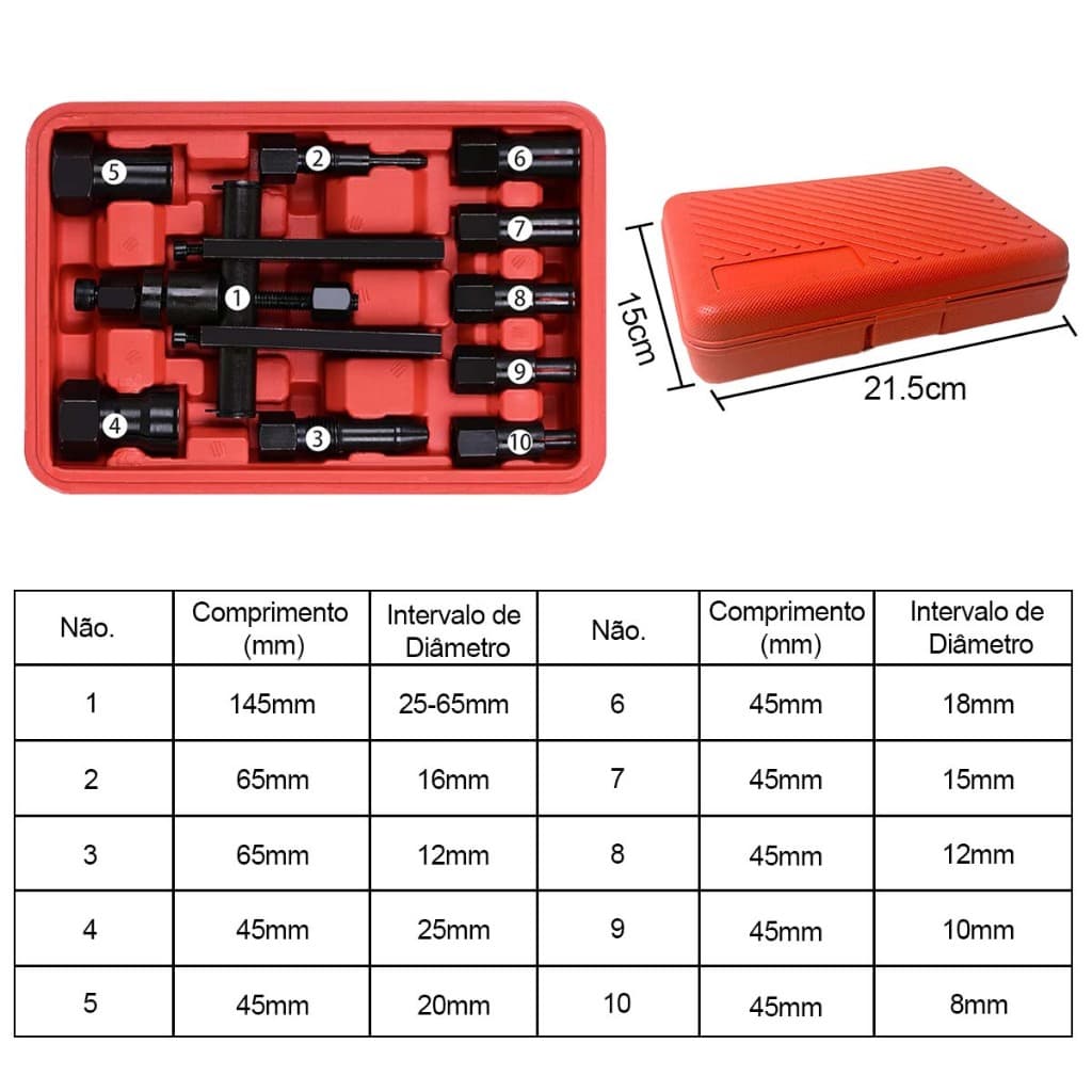 Kit de desmontagem de rolamento de motocicleta, 10 peças, 8-25mm, furo cego de carro, kit de desmontagem de rolamento in