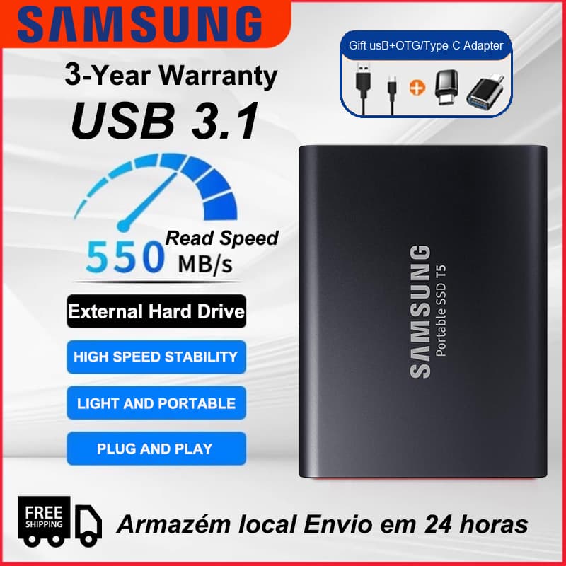 SAMSUNG T5 SSD Externo 2TB A 16TB Portable HDD USB3.1 Tipo-C Interface HD Externo Para PC Armazenamento Dados Desktop