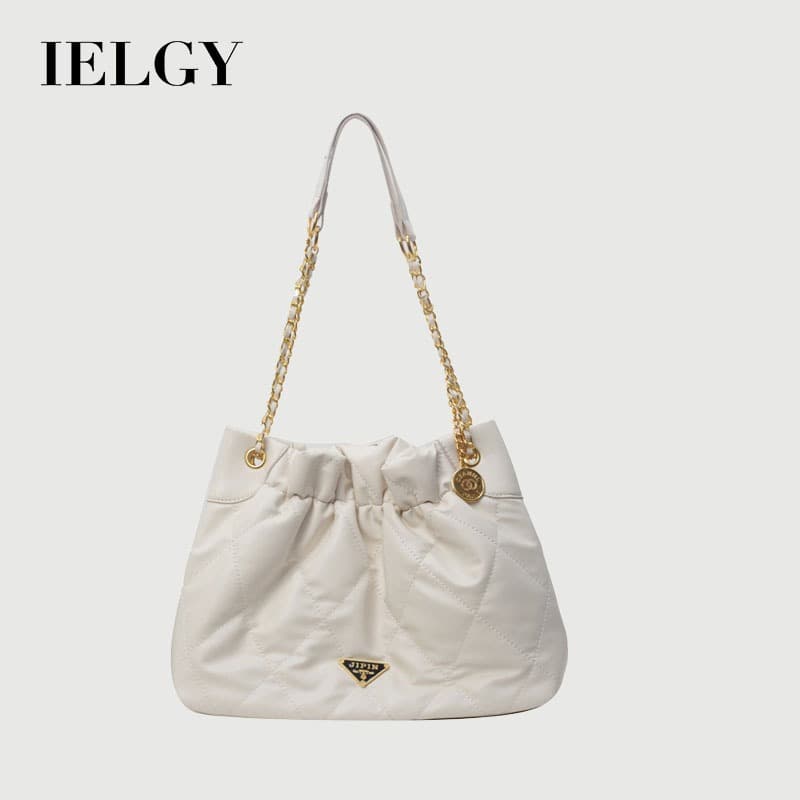 IELGY Senhoras Corrente de Diamante Balde Portátil Bolsa Moda Cor Sólida Preto Branco Grande Capacidade Sacola nas Axila