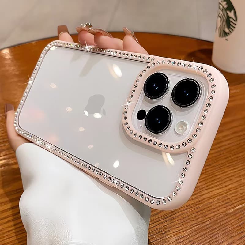 Moda Transparente Acrílico Espumante Strass Caso capa Para iPhone 16 15 14 13 Pro Max De Telefone Celular Feminino