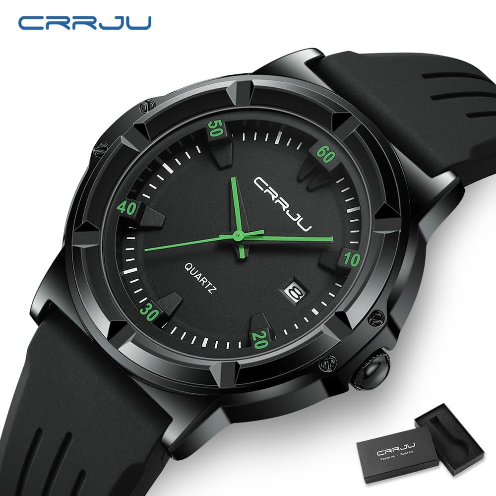 Novo Relógio Masculino CRRJU Marca Original De Luxo Moda Rua Esportes Estilo Pulseira Silicone Casual Negócios Quartzo À