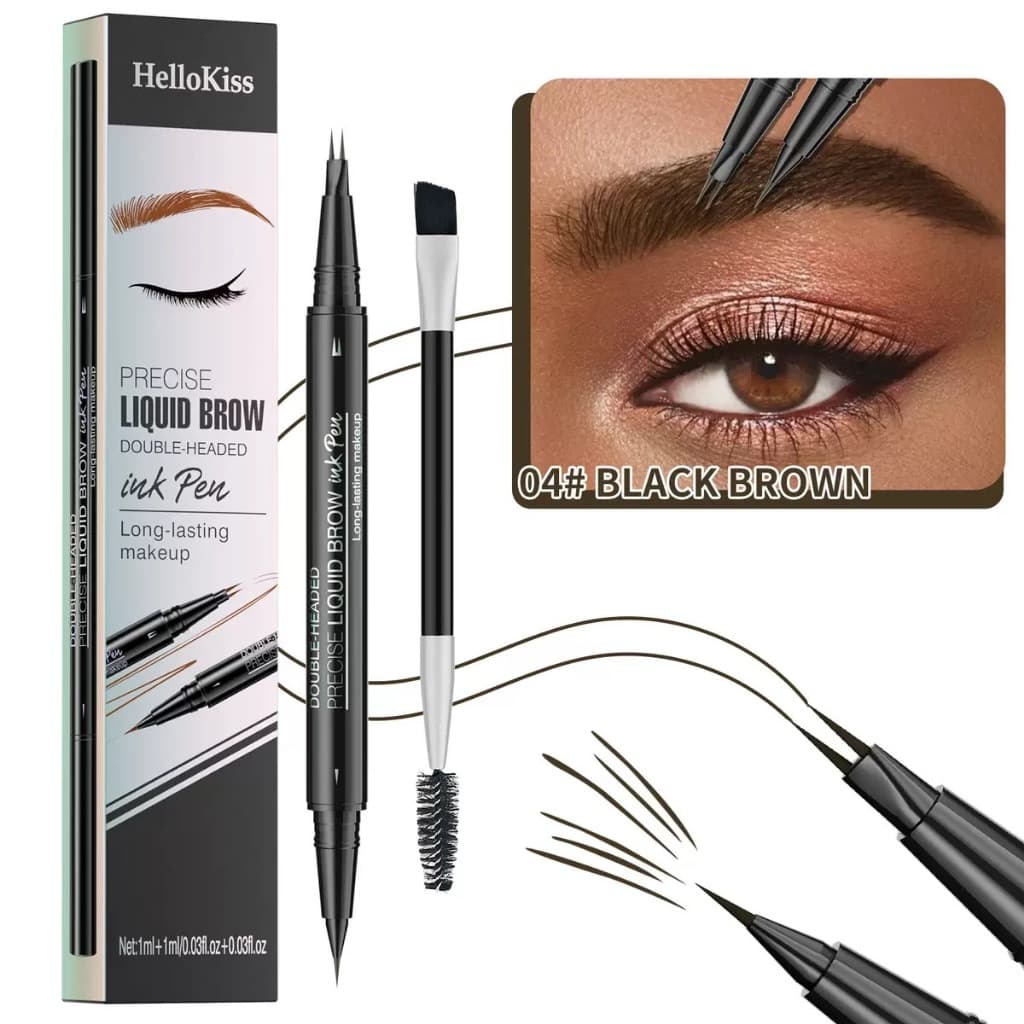 Caneta De Sobrancelha Dupla Hellokiss , À Prova D'água E De Suor , Selvagem , Duas Cabeças , 2 Em 1 , Líquida