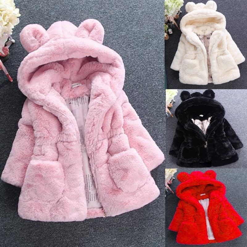 Meninas Bebê Casacos De Pele Sintética Crianças Inverno Quente Com Capuz Roupas Casuais Para 1-8 Anos
