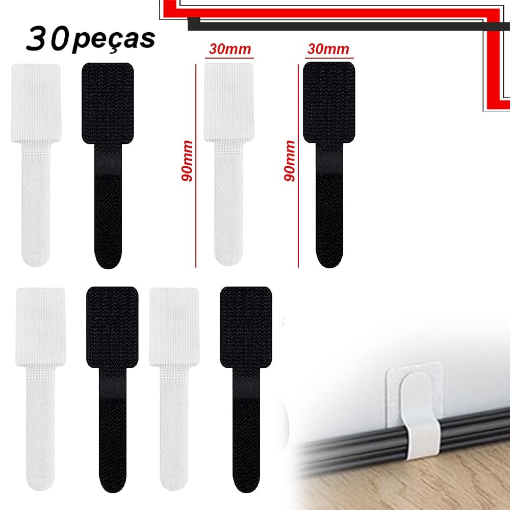 30 Organizador Cabos Fios Velcro Abraçadeira Prender 90x30mm (preto/Branco)