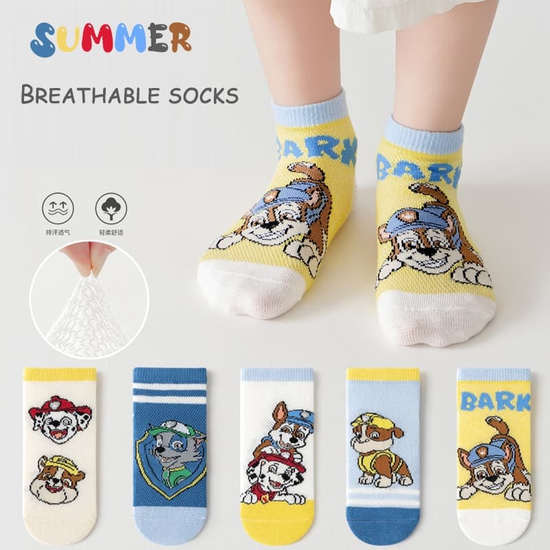 5 Pares Meias Crianças Fofas De Tubo Médio  ﻿ Meias De Bebê  Elásticas De Patrulha Canina  Primavera/Verão Criança De Cor Sólida Respirável 1-12 Anos De Idade