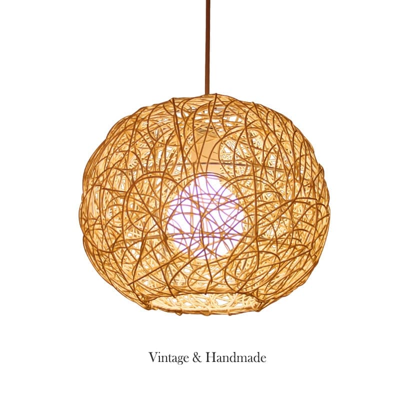 Lustre Vintage De Ninho De Pássaro Tecido À Mão , Lâmpada Pendente De Rattan Nórdico , Gota Decorativa De Ilha De Cozinh