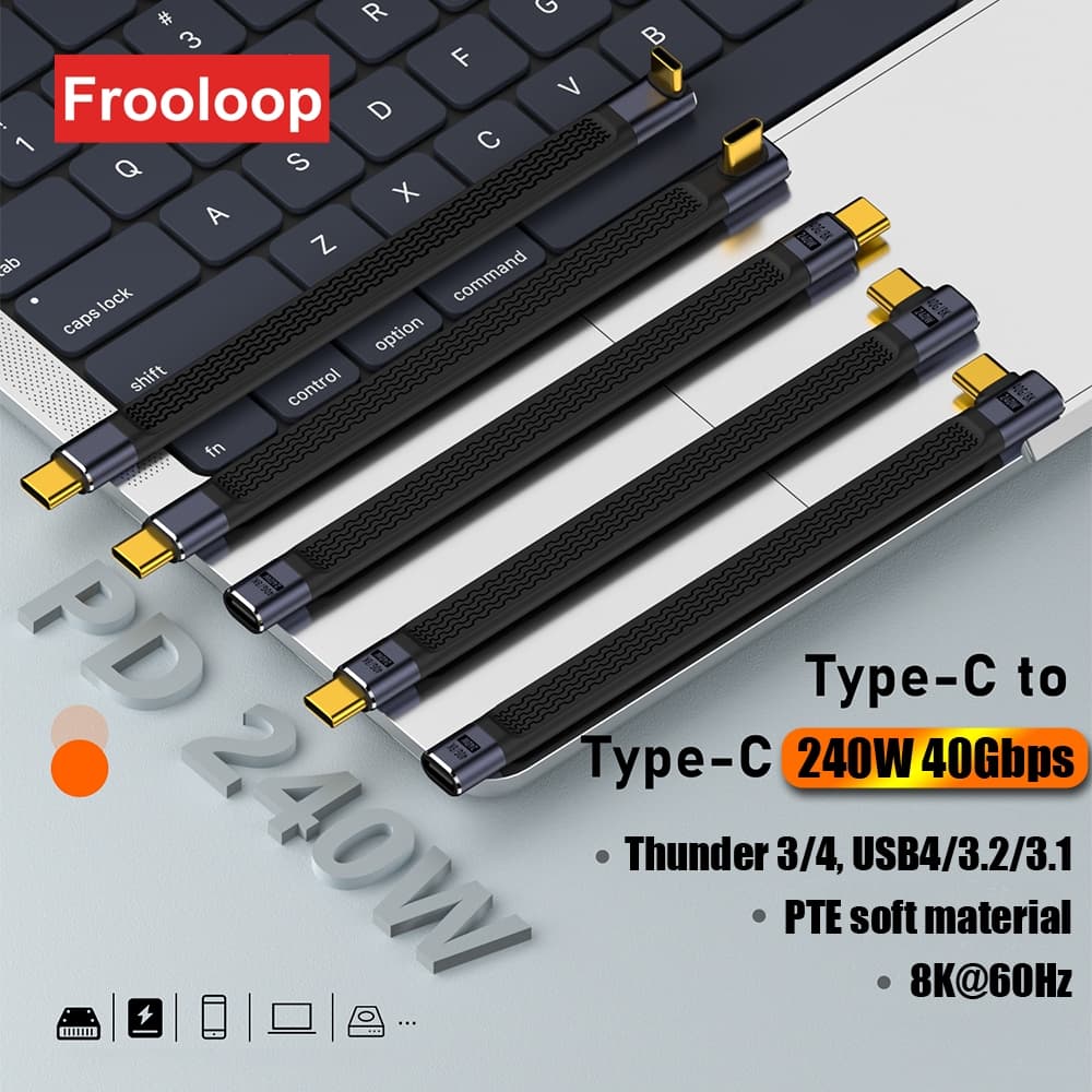 Tipo C Macho Para Fêmea Cabo Curto PD 240W 40Gbps 8K 60Hz I Forma Adaptador USB-De Ângulo Direito