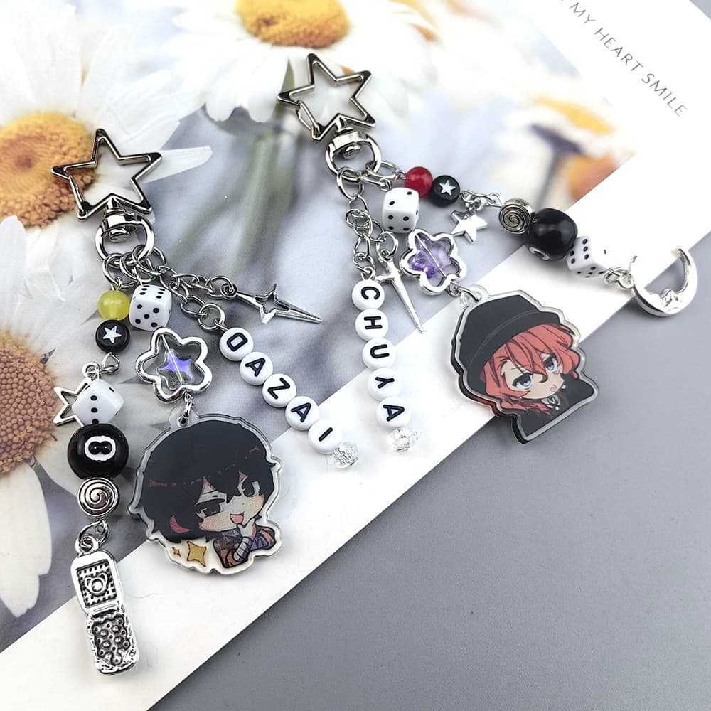Desenhos Animados Dazai Osamu E Chuuay Acrílico Grânulo Charme Chaveiro Bungou Cães Vadios Souko Inspiração Backbag Ping