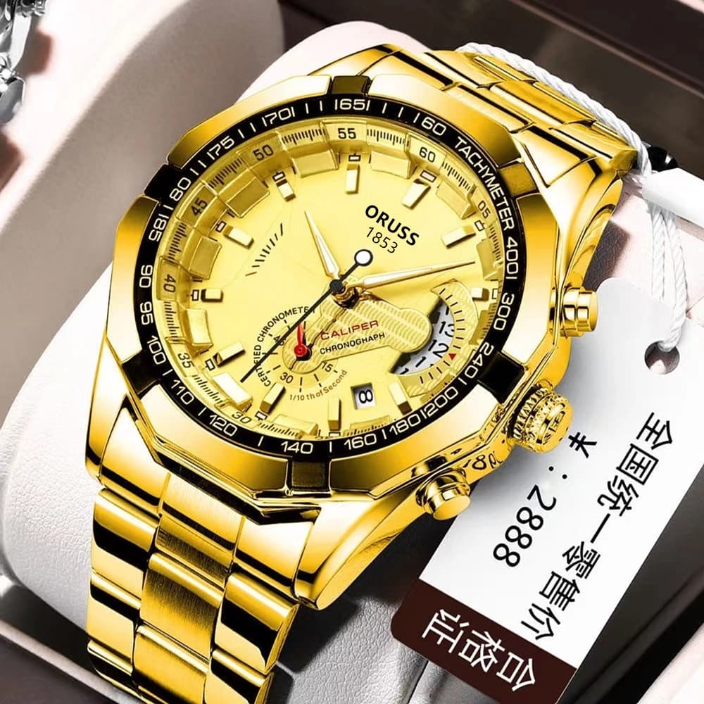 ORUSS Relógio De Quartzo Masculino À Prova D'água Luminoso Com Pulseira De Aço Inoxidável