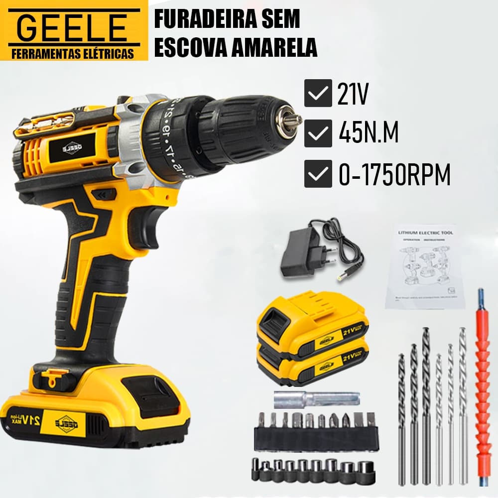 Kit Furadeira E Parafusadeira Sem Fio  21v 2 Bateria GEELE