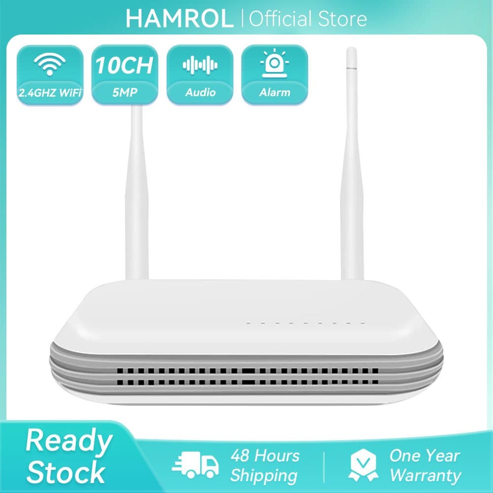 Hamrol H . 265 NVR Sem Fio/Com 10CH 5MP Detecção Facial RJ45 De Movimento Visão Noturna Colorida iCsee