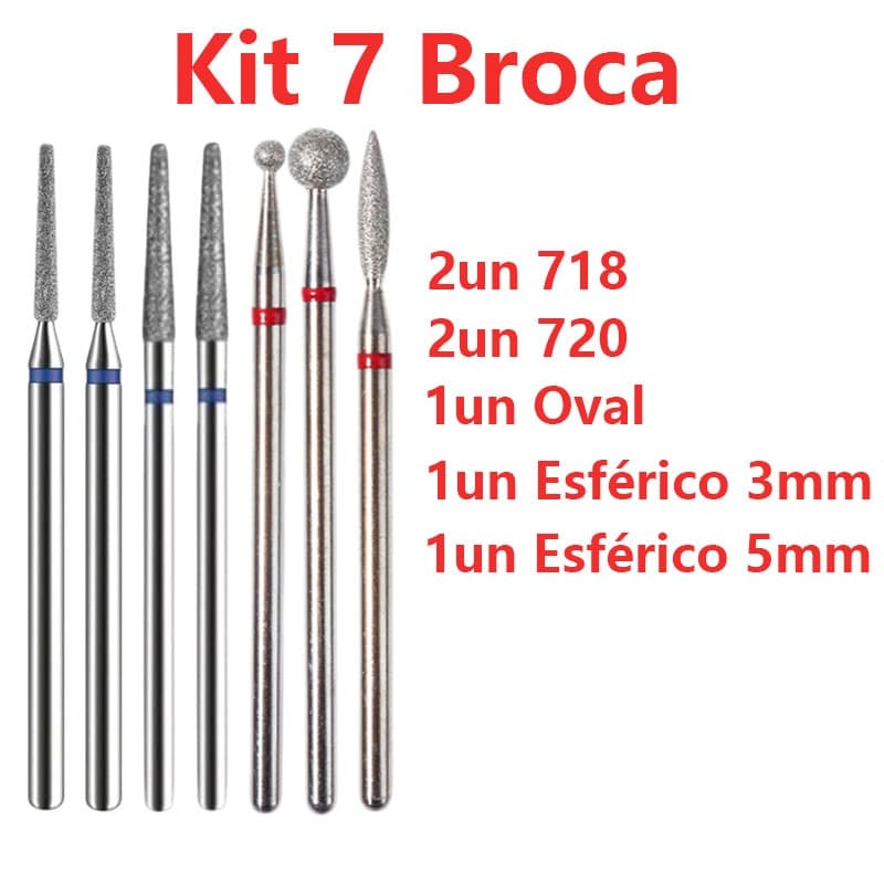Kit Broca Ponta Diamantada 718/720/Esférica 4mm Profissional Cutícula Unha Motor Kit Brocas
