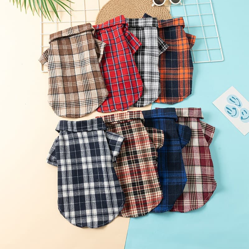 Camiseta Para Cachorro Com Padrão De Grade De Outono De 8 Cores – Roupa Animais De Estimação De Malha Ventilada Sem Mang