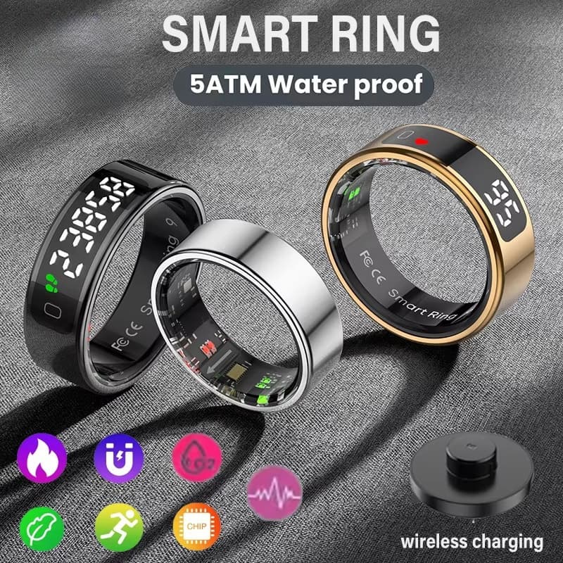 R12 Anel Inteligente Tela De Toque 5ATM À Prova Dwaterproof Água Bluetooth Monitor Saúde Controle Gesto Carregamento Sem