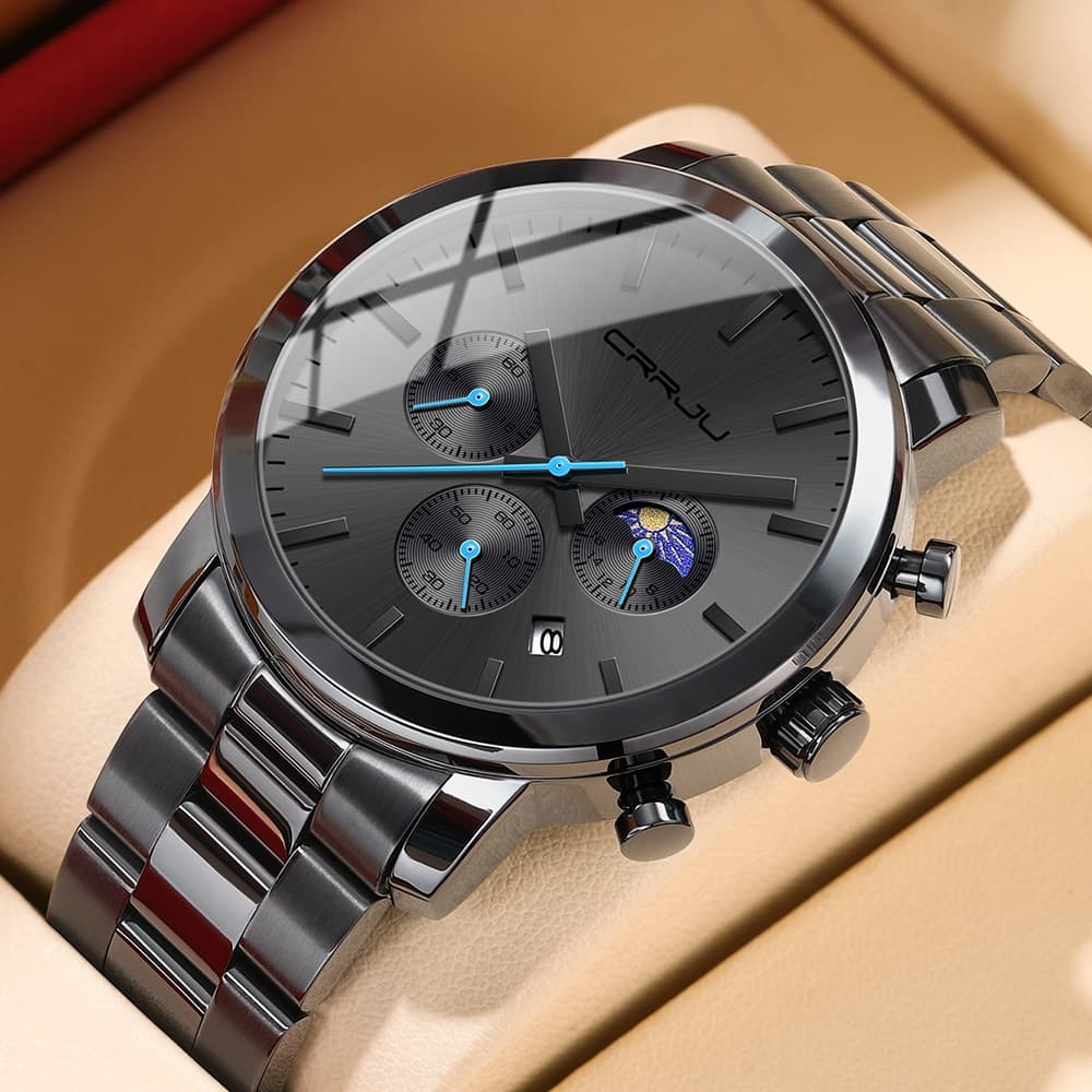 Relógio Masculino CRRJU Marca Original Pulseira De Aço Inoxidável Cronógrafo Moda Negócios Esporte Quartzo Analógico À P