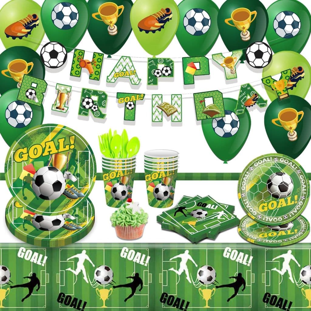 160 Peças Suprimentos Para Festa De Aniversário De Futebol Conjunto De Talheres Incluindo Banner De Feliz Balões Toalha