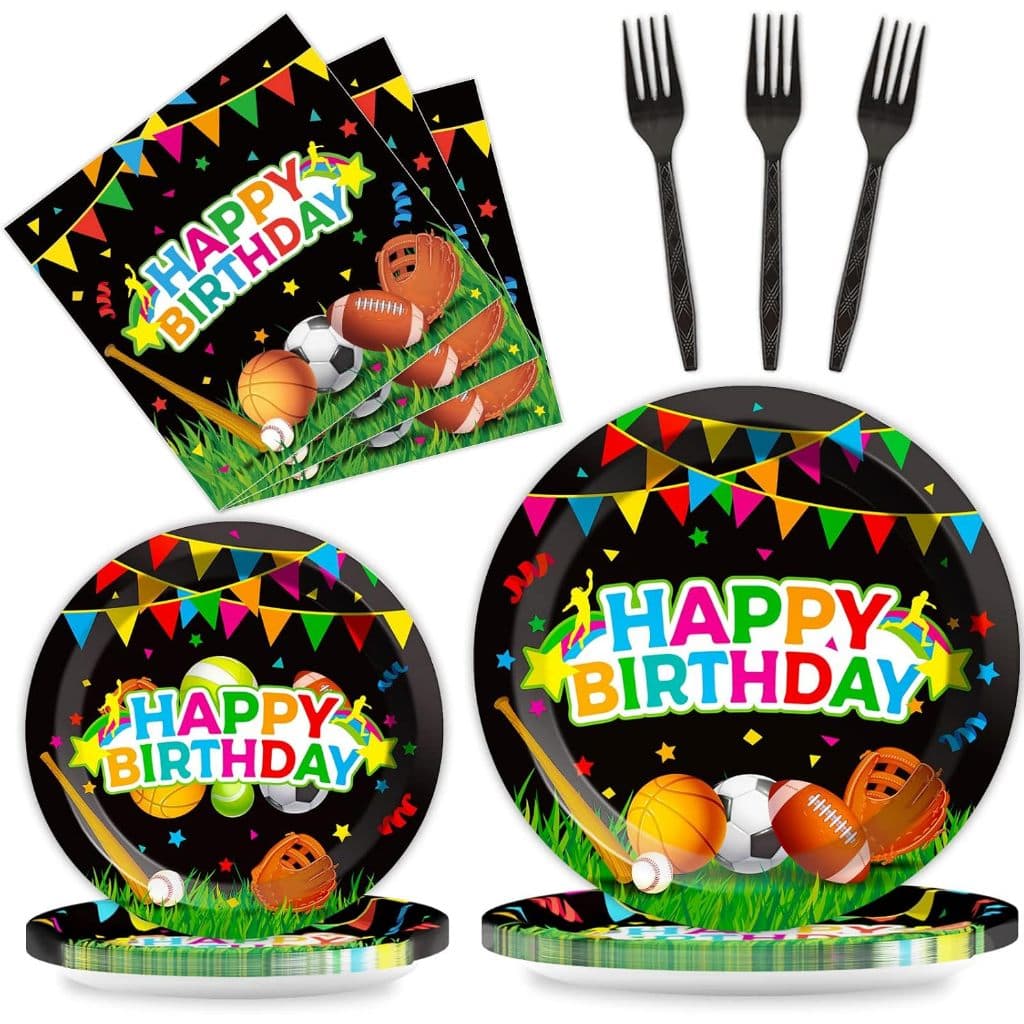 Pratos De Festa Esportiva Guardanapos Esportes Feliz Aniversário Talheres Beisebol Futebol Basquete Rugby Papel Descartá