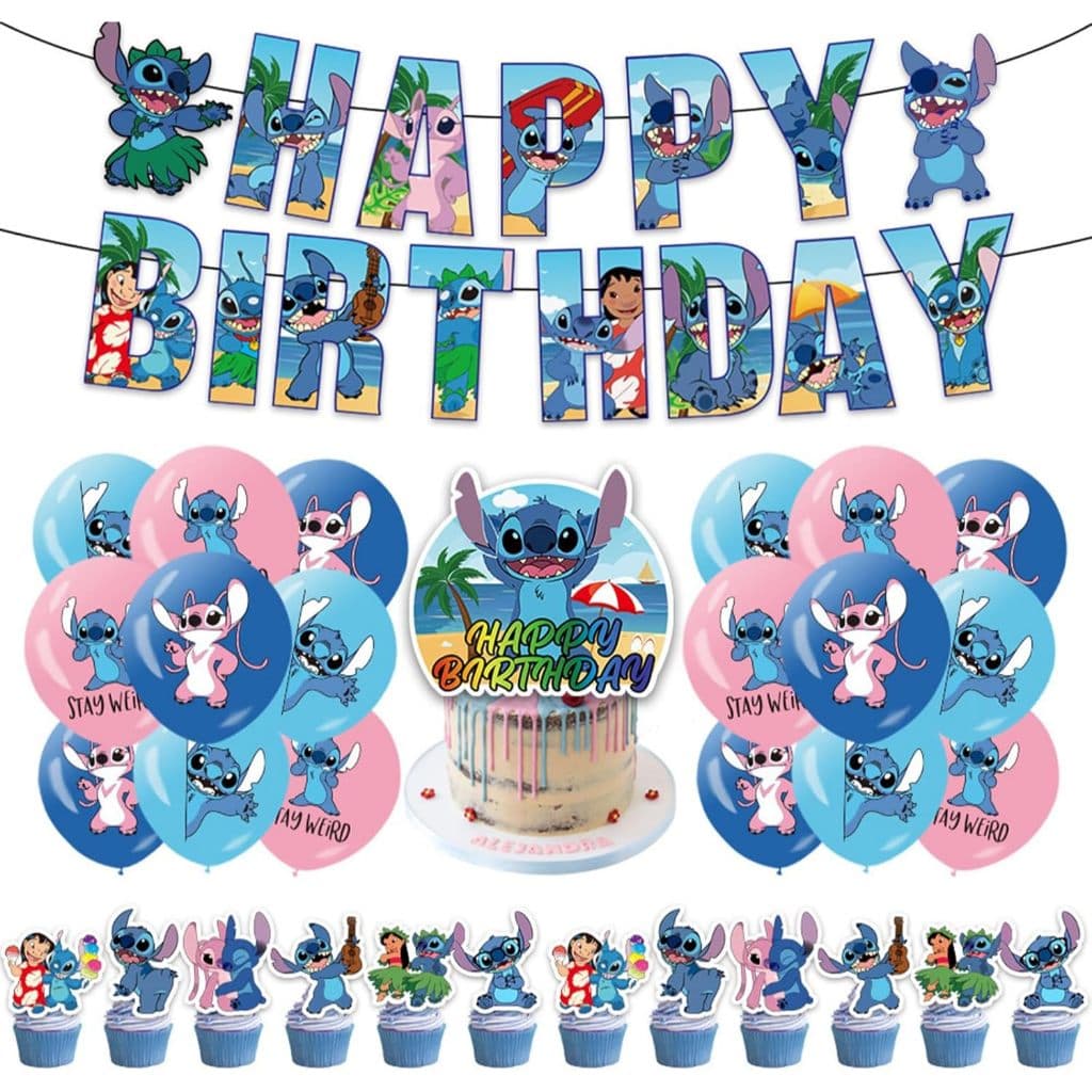 39 Peças De Decorações Fofas Para Festas De Aniversário , Suprimentos Incluem Banner De Feliz Balões , Toppers De Bolo ,