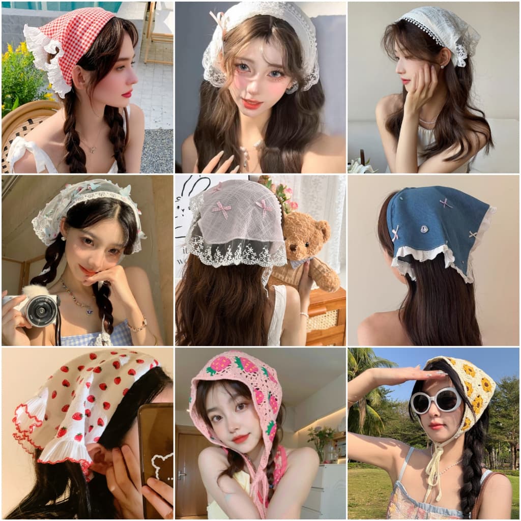 Ins Y2K Estilo Faixa De Cabeça Bandana Triângulo Lenço De Cabeça Beira-Mar Tirar Fotos Lace Hairband Acessório De Cabelo