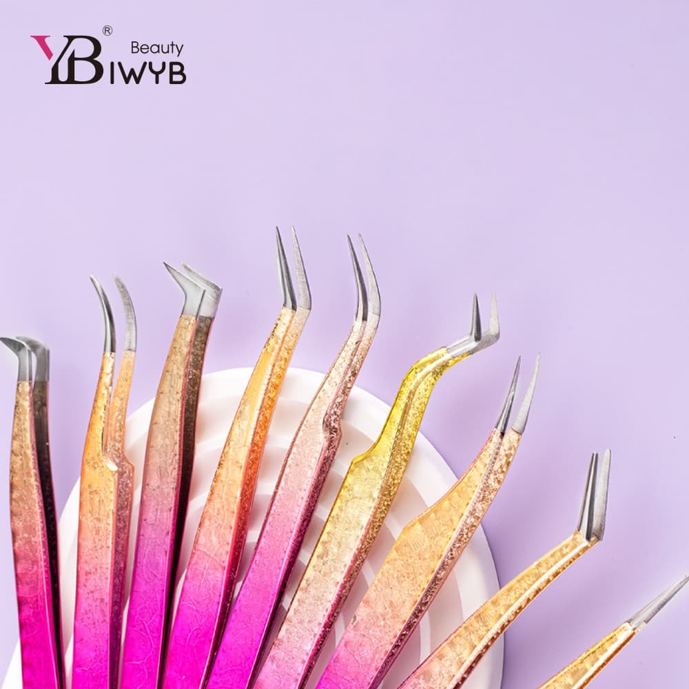 IWYBBeauty Pinça De Cílios Colorida Antiestática De Aço Inoxidável Para Extensões Ponta De Fibra De Precisão De Volume