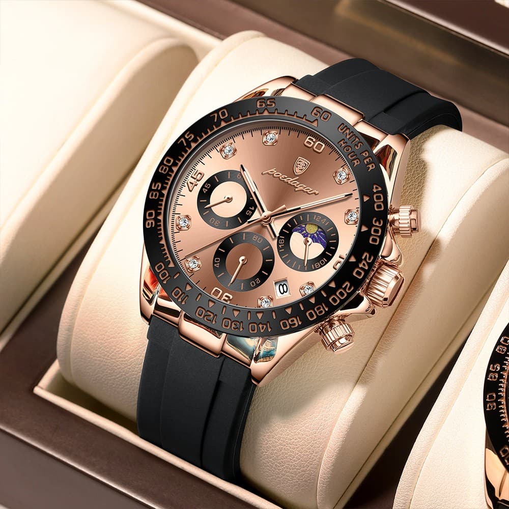 POEDAGAR Cronógrafo Relógio Masculino De Luxo Pulseira De Silicone Data Luminosa À Prova Dwaterproof Água Para Homem Esp