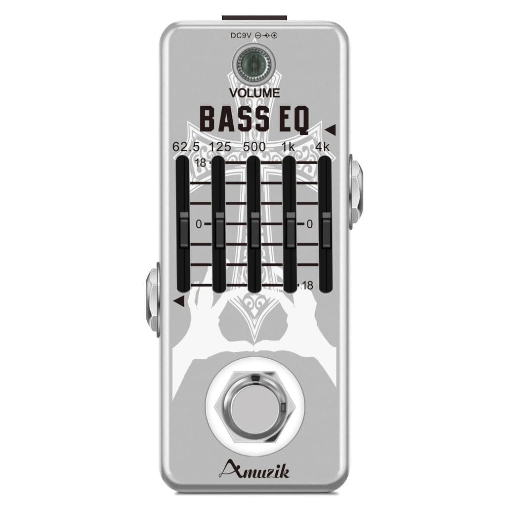 Amuzik Baixo Equalizador Pedais De Efeitos Guitarra 5 Banda Gráfico Ótimo Mini Tamanho Verdadeiro Bypass Prata
