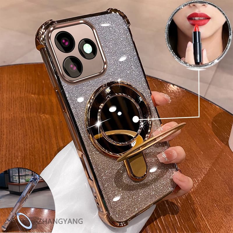 Capa De Telefone Para OPPO A5 Pro 5G Estética flash Galvanoplastia Com Efeito Espelho Suporte silicone TPU À Prova De Ch