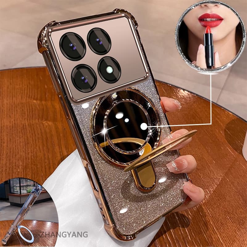 Capa De Telefone Para POCO X6 Pro 5G Estética flash Galvanoplastia Com Efeito Espelho Suporte silicone TPU À Prova De Ch