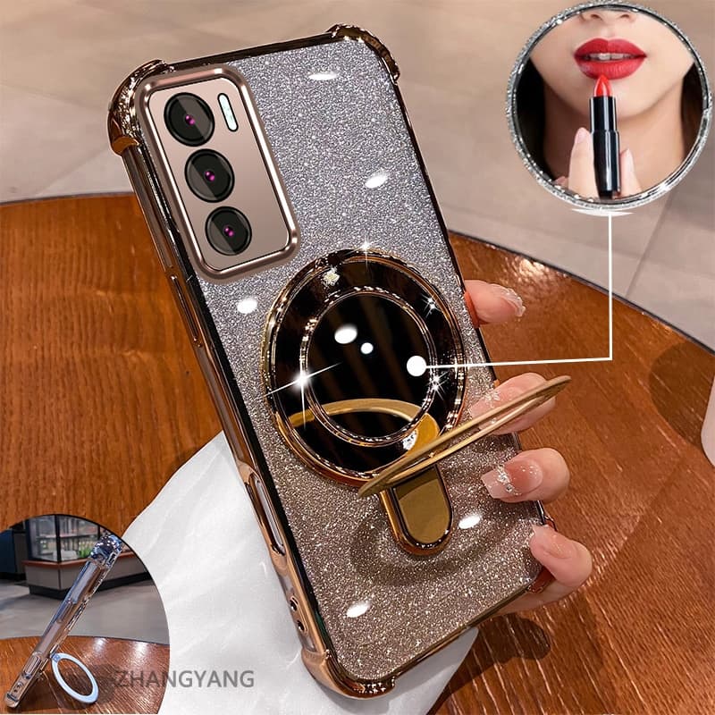 Capa De Telefone Para Realme C75 Estética flash Galvanoplastia Com Efeito Espelho Suporte silicone TPU À Prova De Choque