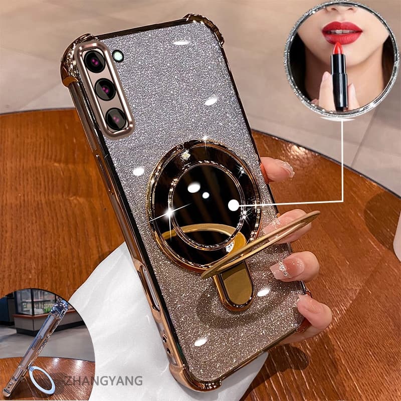 Capa De Telefone Para Samsung S20 fe S20 plus S20 Ultra Estética flash Galvanoplastia Com Efeito De Espelho Suporte sili