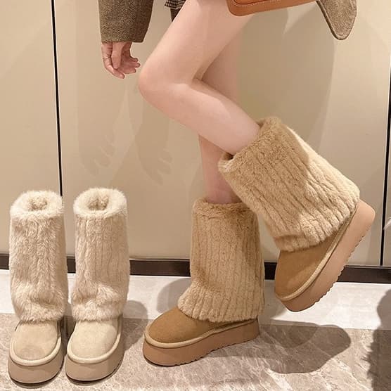 Sola Grossa 5cm Salto Alto Botas Femininas Da Moda Sapatos Quentes De Inverno