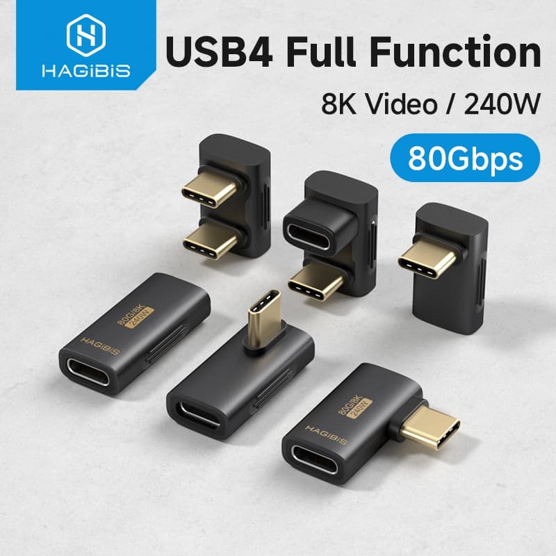Adaptador Hagibis USB4 PD240W 80Gbps 8K USB C Para Type-Conversor De Ângulo Reto De 90 Graus Compatível Com Thunderbolt