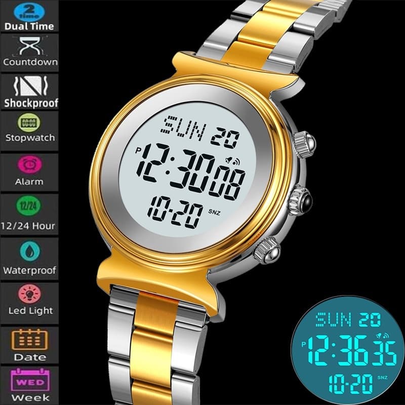 Skmei Relógios Digitais Femininos De Luxo , Pulseira De Aço Inoxidável , LED , À Prova D'água , Data , Semana , Moda , T
