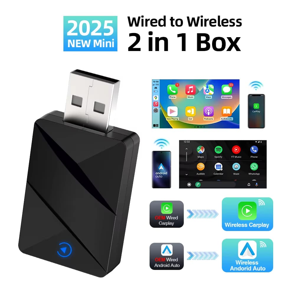 2 Em 1 Carplay Sem Fio E Android Auto AI Caixa Com Para Mini Adaptador Bluetooth Carro OEM Box