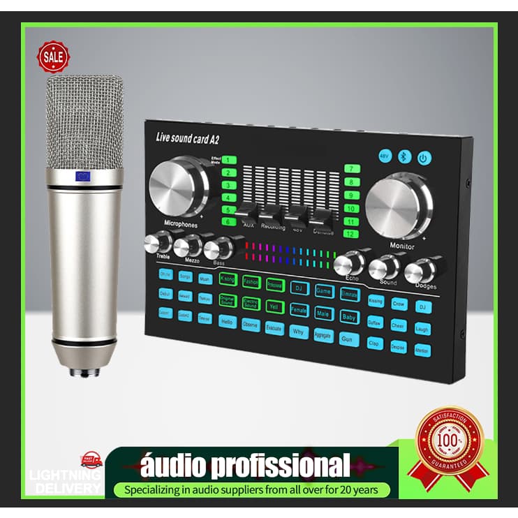 Conjunto De Placa De Som Bluetooth live Com Microfone Condensador Para Transmissão Ao Vivo E Gravação De Canto